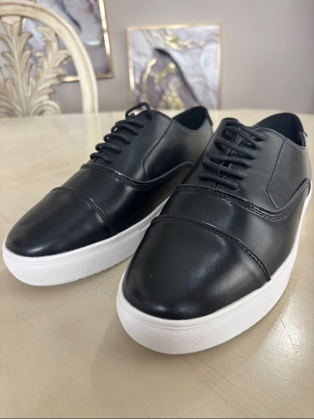 Men's Black Leather Derby Sneakers with White Sole